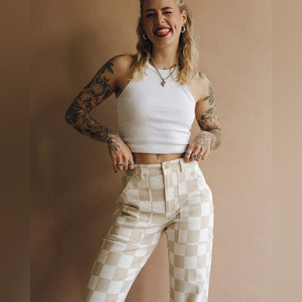 NWT P&Co Service Fatigue Pants - Stone Checkerboard UK8 US4 Short Length